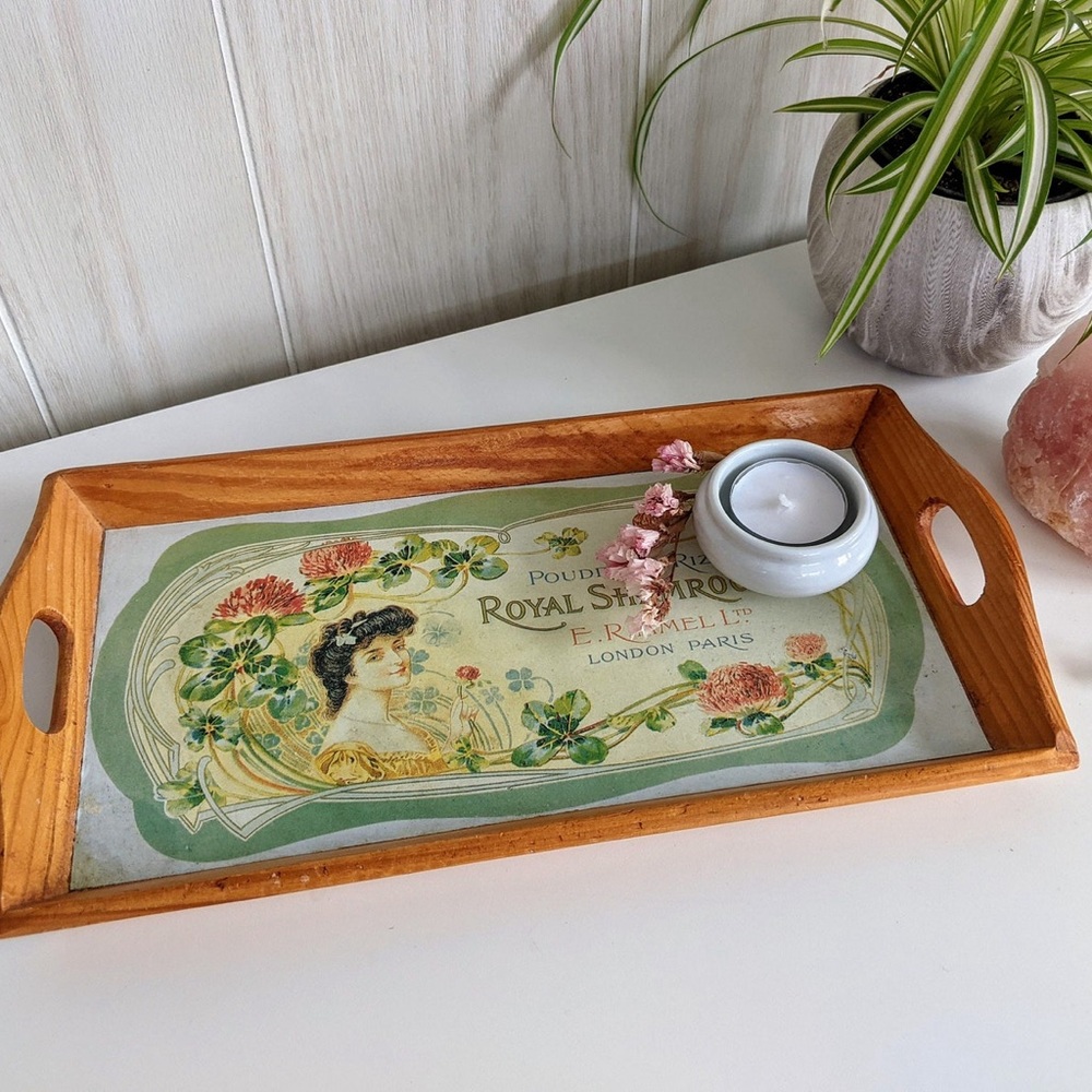 Small Vanity Tray Serving Tray "Royal Shamrock" Lightweight Wood with Handles